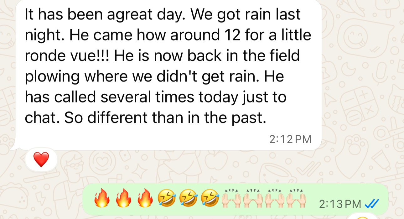 Client message: he has called several times today just to chat — so different than in the past.